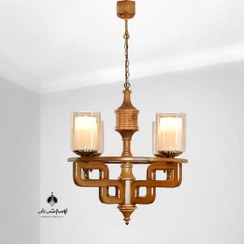 تصویر لوستر آویز چوبی روژان 4 شعله دارکار 