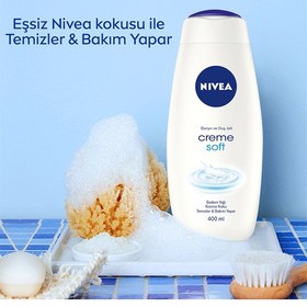 تصویر لوسیون و کرم زنانه بی رنگ برند Nivea Creme Soft Kremsi Dokunuş Banyo ve Duş Jeli 400 Ml