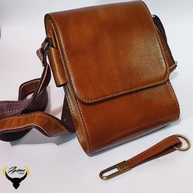 تصویر ست کیف دوشی و جاکلیدی چرم طبیعی کد 162 - سرمه ای wallet set