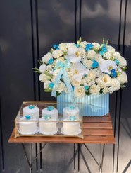 تصویر باکس گل و کاپ کیک خواستگاری آبی کد 131 