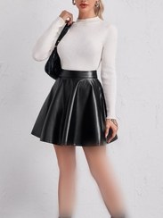 تصویر دامن تمام کلوش چرمی کوتاه 