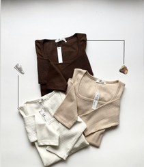 تصویر بلوز یقه خشتی زنانه آستین بلند رنگی 