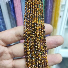 تصویر ریسه سنگ چشم ببر سایز 2 میلیمتر تراش کد13063 Tiger eye stone strand, size 2 mm, cut, code 13063