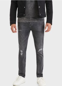 تصویر جین اسلیم فیت با طراحی کهنه و فرسوده برند celio Distressed Slim Fit Jeans