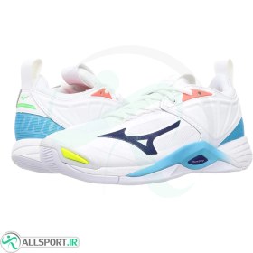 تصویر کفش والیبال میزانو طرح اصلی Mizuno Wave Momentum 2 White Belu Red 