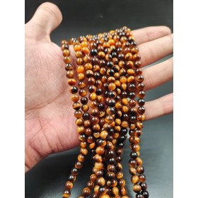 تصویر ریسه سنگ چشم ببر سایز 6 کیفیت A+ کد 1156 Tiger Stone Beads 6mm