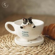تصویر ماگ لاته‌خوری سرامیکی گربه آویزون (کد L134) 