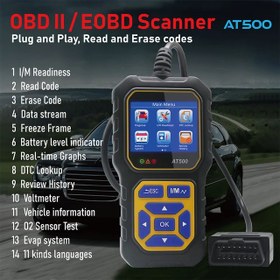 تصویر دیاگ خودرو OB2 برند AT500 AT500 Car OBD2 Scanner Code Reader Engine Fault Code Reader Scanner Light Auto Voltmeter CAN Diagnostic Scan Tool for All OBD II Protocol Cars Since 1996, Multilingual Support