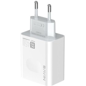 تصویر شارژر دیواری فست شارژ با کابل تایپ ‎سی باوین BAVIN Intelligent 45W PD Fast QC3.0 Wall Charger Adapter USB-C PC800Y 