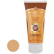 تصویر کرم ضد آفتاب آنتی آکنه رنگی سان سیف مدل SPF50 مناسب پوست های چرب لایت بژ 