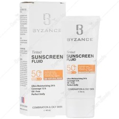 تصویر ضد آفتاب بیزانس SPF50 رنگی بافت مایع مناسب پوست چرب 