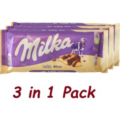 تصویر شکلات تخته‌ای میلکا بابلی سفید، بسته 3 عددی Bubbly white Milka Chocolate bar, 3 in 1