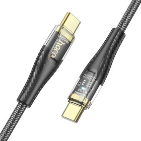 تصویر کابل شارژ 60 وات هوکو مدل U121 با سری تایپ سی تو تایپ سی HOCO U121 Type-C to Type-C Gold standard Transparent Discovery Edition 60W charging data cable