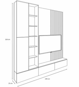 تصویر تی وی وال دکو سرو، مدل مانیسا - طول ۲۴۰، عرض ۲۵، ارتفاع ۲۲۰ / Manisa tv wall