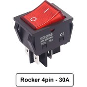 تصویر کلید راکر 30 آمپر چراغ دار بزرگ 4 کنتاکت قرمز KCD4 Rocker Switch