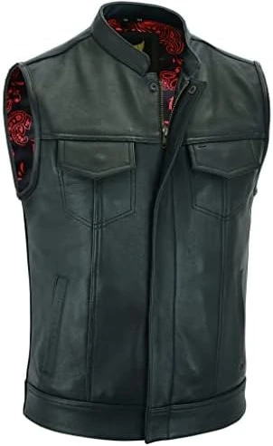Leatherick Mens Black Motorcycle Vests - Top Grain Norway