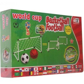 تصویر اسباب بازی دروازه فوتبال و حلقه بسکتبال طرح جام جهانی Soccer goal and basketball ring toy World Cup design