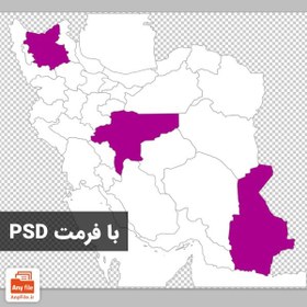 تصویر نقشه خام ایران به تفکیک استانی، دریا، دریاچه (لایه باز)(PSD) 