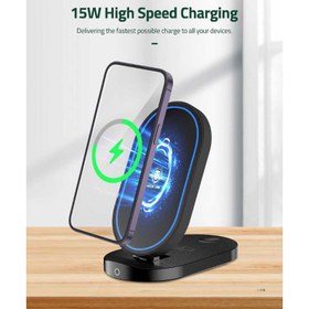 تصویر شارژر سریع3 کاره تاشو گرین لاین مدل GN3IN1FLDWC Green Lion 3In1 Foldable Bracket Wireless Charger