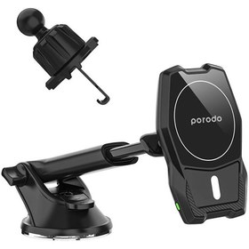 تصویر پایه نگهدارنده مگنتی فست شارژ داخل خودرو پورودو Porodo Magsafe Car Mount Wireless Fast Charge 15W 