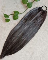 تصویر اکستنشن مو زنانه مدل دم اسبی هایلایت سفید-مشکی 