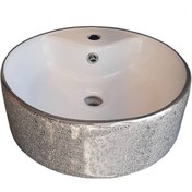 تصویر روشویی روکابینتی لنو نقره ای طرح گل نوین سرام Leno Silver Top Counter Basin