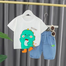 تصویر تیشرت شلوارک دایناسور کوچولو بچگانه 123 - سایز Little dinosaur shorts T-shirt for children