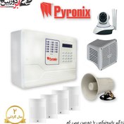 تصویر پکیج دزدگیر پایرونیکس سیمکارتی با 4 چشمی و دوربین بیبی کم 