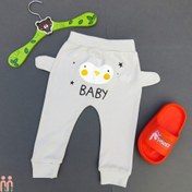 تصویر شلوار کودک دخترانه پسرانه اسلش نخی گوش دار راحتی طوسی پرنده baby pants 