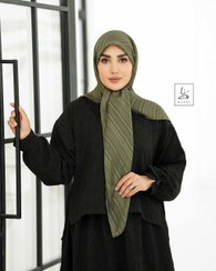 تصویر روسری حریر لمه سروین سبز زیتونی 