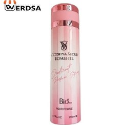 تصویر اسپری بدن زنانه مدل Victoriya Secret Bomshel حجم 200 میلی لیتر بیو استار Bio Star Victoriya Secret Bomshel Deodorant Spray For Women 200ml