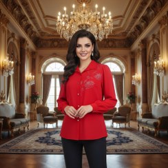 تصویر شومیز آستین بلند زنانه مدل نگین دار گلی 