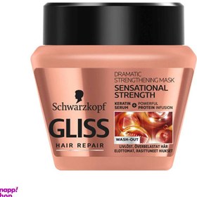 تصویر ماسک تقویت کننده موهای اسیب دیده گلیس (Gliss) مدل Sensational Strength حجم 300 میلی لیتر 