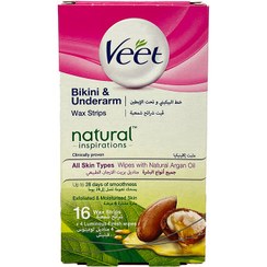 تصویر نوار موبر ورقه ای ویت مخصوص زیر بغل و نقاط حساس بسته 16 عددی Veet Underarm & Bikini Wax Strips 16 pcs