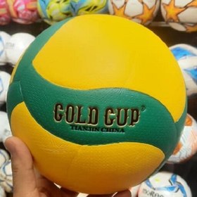 تصویر توپ والیبال گلد کاپ Gold Cupرویه چرمی رنگ سبز 