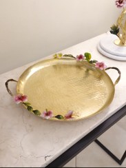 تصویر سینی دسته دار دایره کوچک برنجی دکوراتیو | مدل 4 