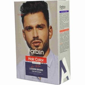 تصویر شامپو رنگ فاربن گیاهی اقایان 2.0 قهوه ای کاملا طبیعی Farben Dark Brown Hair Color Shampoo 