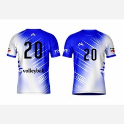 تصویر کیت والیبال تیشرت و شورت پارچه سوزنی درجه یک رنگ ابی سفید volleyball