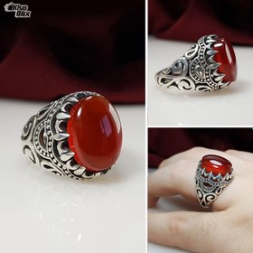 تصویر انگشتر نقره عقیق قرمز اصل مردانه ا Red agate silver ring Red agate silver ring