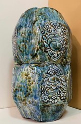 تصویر گلدان سفالی لعابدار دست ساز طرح لاله 