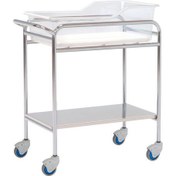 تصویر کات نوزاد استیل - کدMHT214 - 50*60 تمام استیل ضد زنگ، چرخ ها تمام ABS بیصدا Stainless steel hospital baby trolly