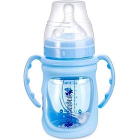 تصویر شیشه شیر پيركس روكش دار 180 ميل آبی بیبی سیل babisil bLUE BS5067 BABY BOTTLE GLASS