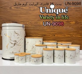 تصویر سرویس آشپزخانه 16 پارچه درب بامبو فانتزی الیزابت کرم ماربل یونیک کد UN-9098 