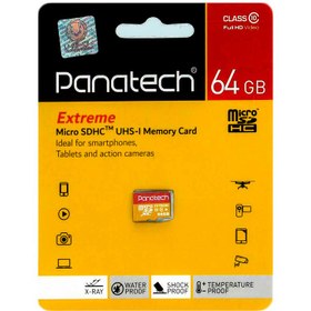 تصویر کارت حافظه‌ microSDXC پاناتک مدل Extreme کلاس 10 استاندارد UHS-I U1 سرعت 30MBps ظرفیت 64 گیگابایت 