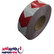 تصویر نوار شبرنگ هشدار سفید قرمز 5 سانتی متر Red and white warning tape 5 cm