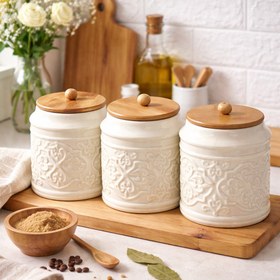 تصویر بانکه های سرامیکی درب بامبو واشر دار 