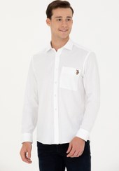 تصویر پیراهن مردانه آستین بلند جیبدار ساده معمولی سفید یو اس پولو 
