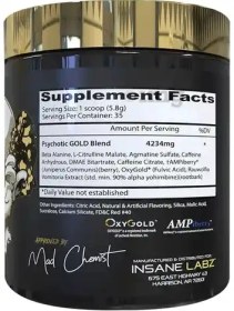 تصویر پمپ سایکوتیک گلد اینسین لبز Insane Labz Psychotic Gold, High Stimulant Pre Workout Powder