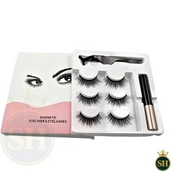 تصویر مژه مگنتی پنج تایی با خط چشم و اپلیکاتور 