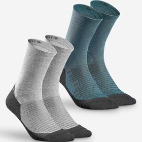 تصویر جوراب کچوا ساق بلند - 2 جفت Quechua Long Sleeve Outdoor Socks - Gray and Blue - 2 Pairs - Hike 100 